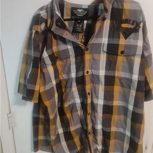 Harley Davidson button up shirt.
